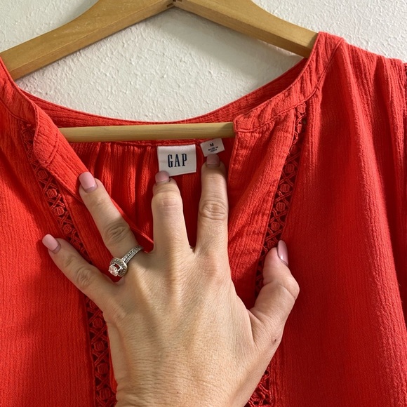 GAP Vibrant Red Peasant Blouse Top Size Medium - Picture 4 of 7